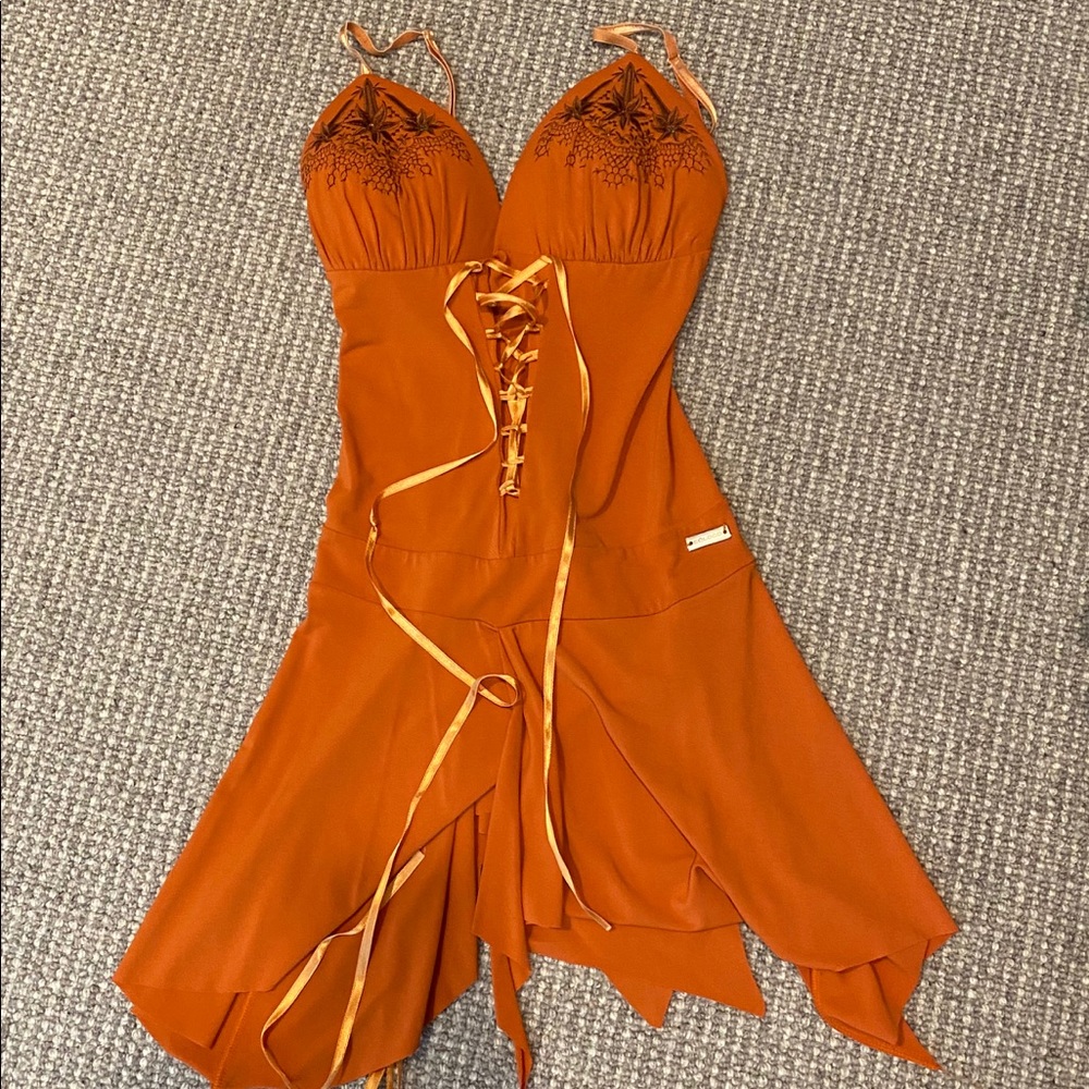 Orange licra mini dress with adjustable strings